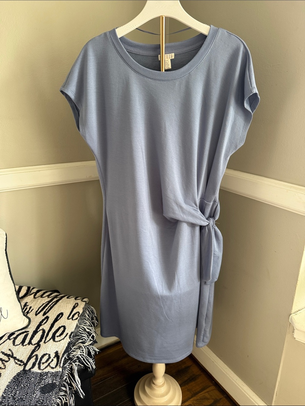 Spense Dusty Blue Knit Tee Dress with Side Tie